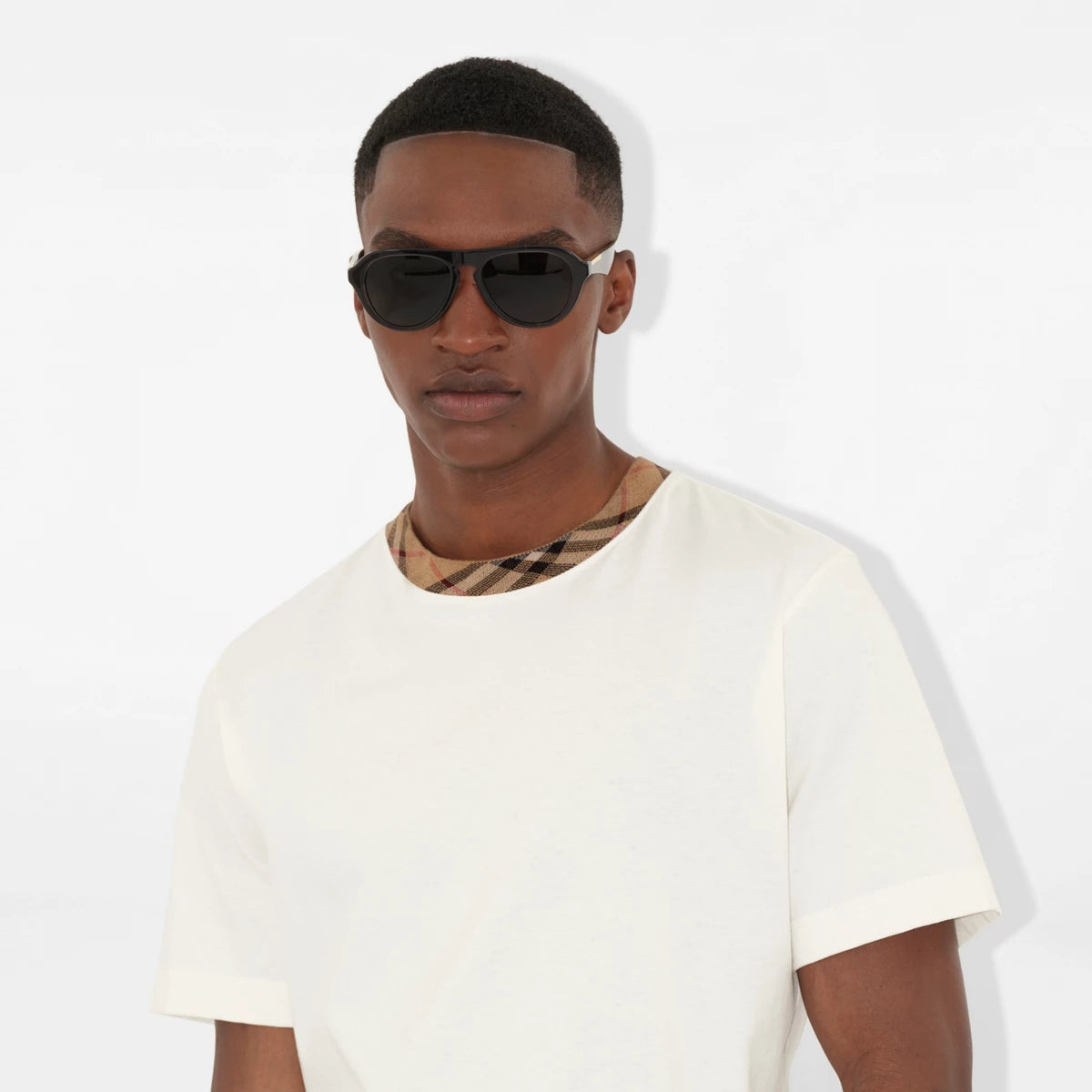 Burberry Check Trim Relaxed Fit T Shirt White