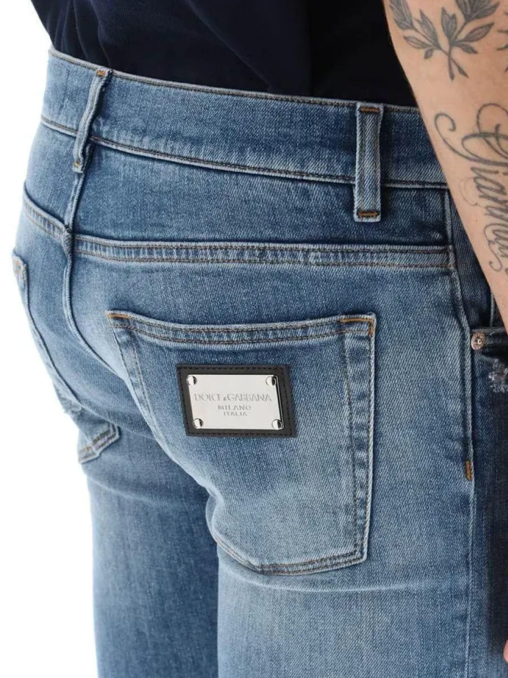 Dolce & Gabbana Logo Plaque Skinny-Fit Cotton Jeans Blue