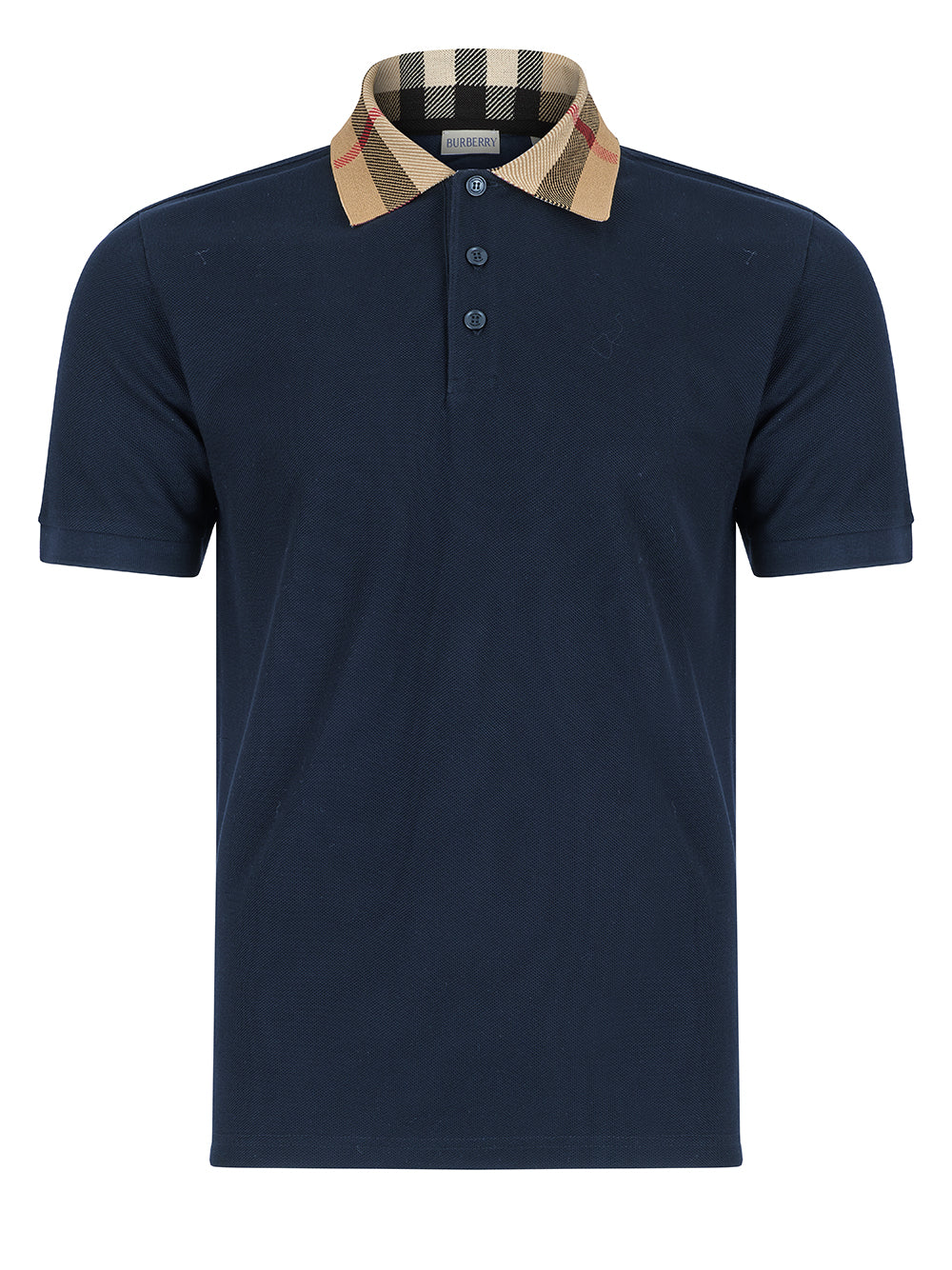 Burberry 'Cody' Check Short Sleeve Polo Shirt in Smoked Navy