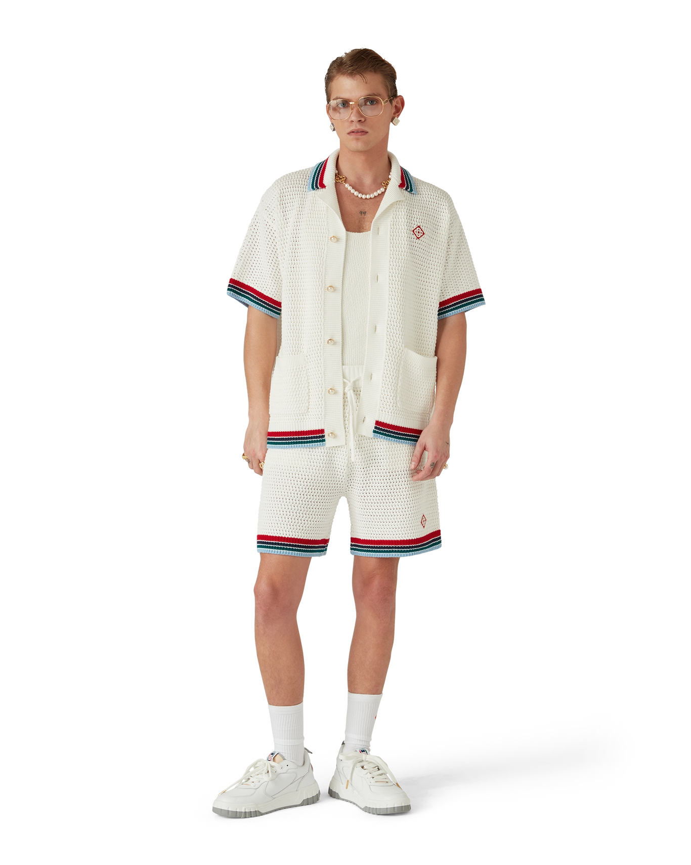 Casablanca Gothic Short Sleeve Crochet Shirt White