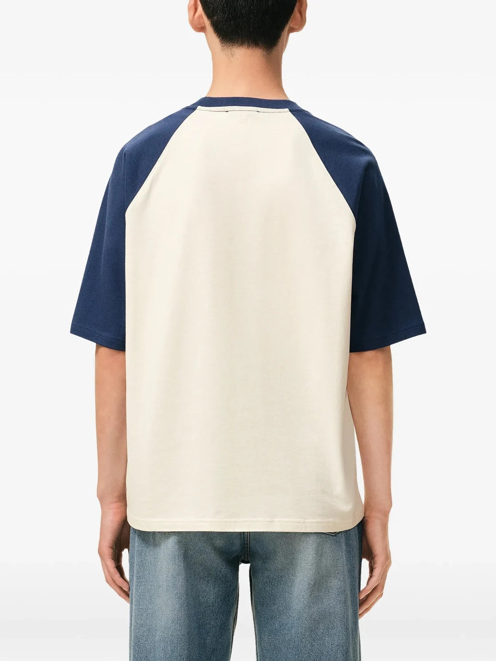 Ami Paris De Coeur Knitted Patch T-Shirt Cream Blue