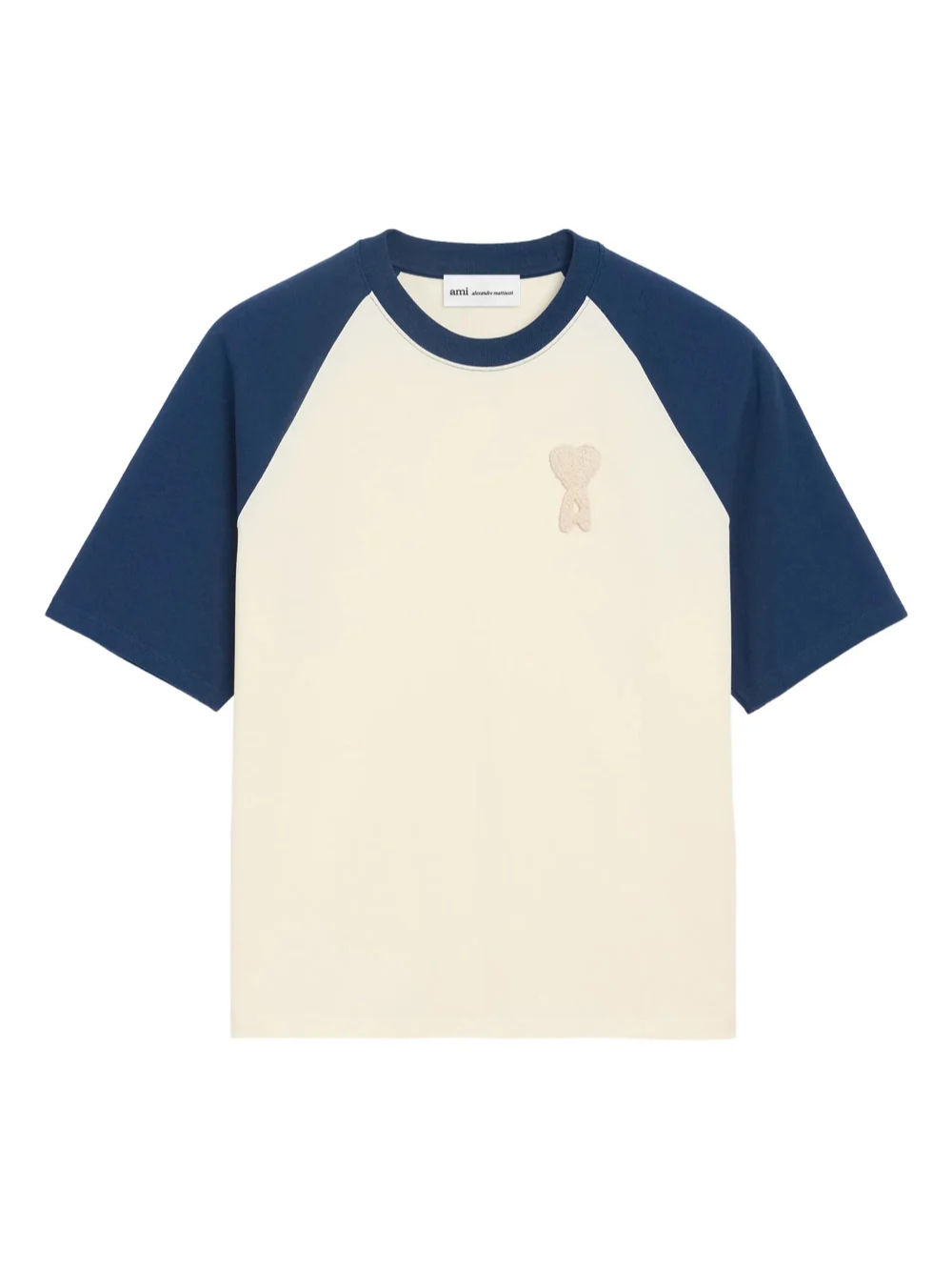 Ami Paris De Coeur Knitted Patch T-Shirt Cream Blue