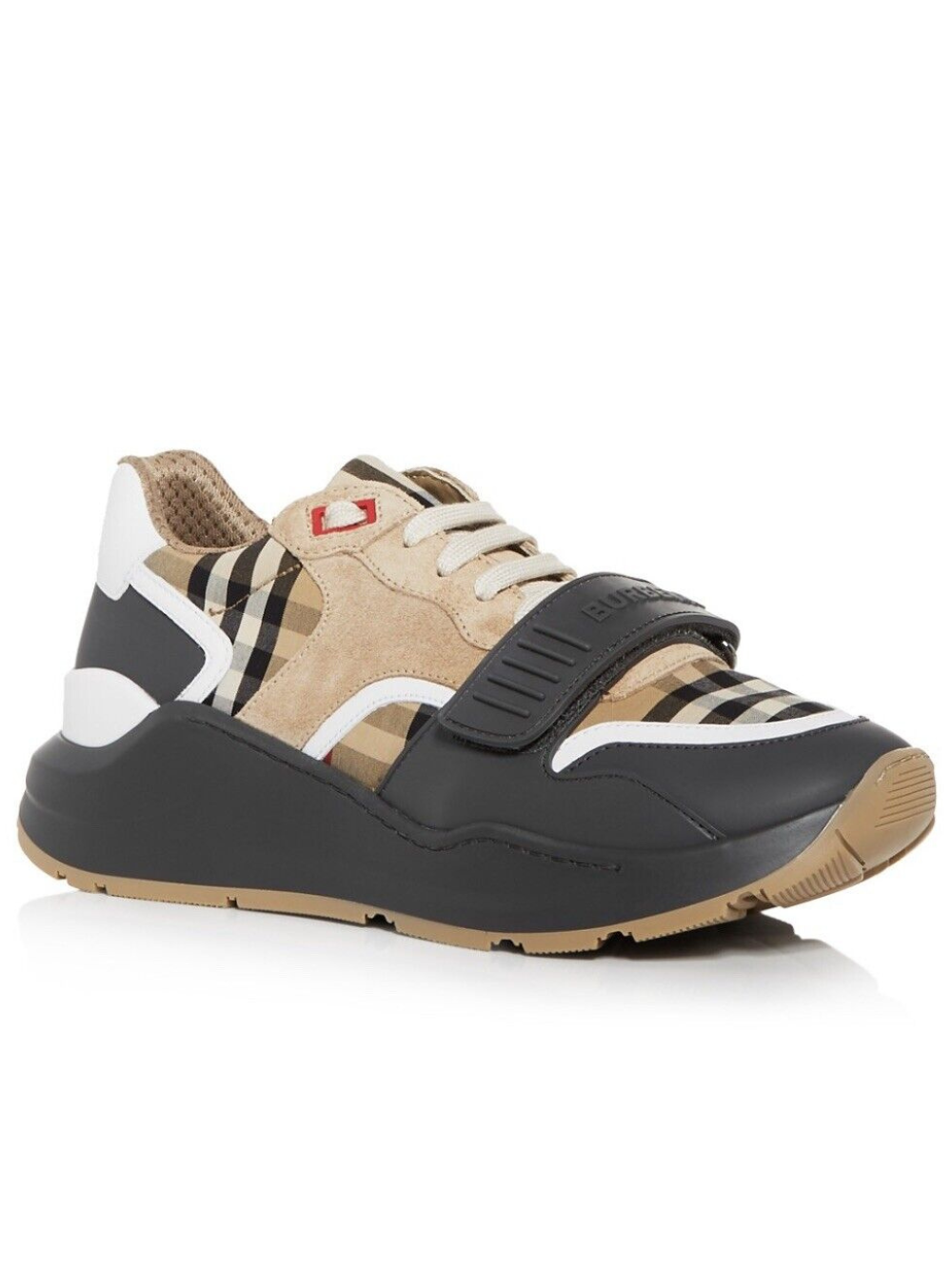 Burberry Ramsey Vintage Check Suede Leather Trainers Grey Archive Beige