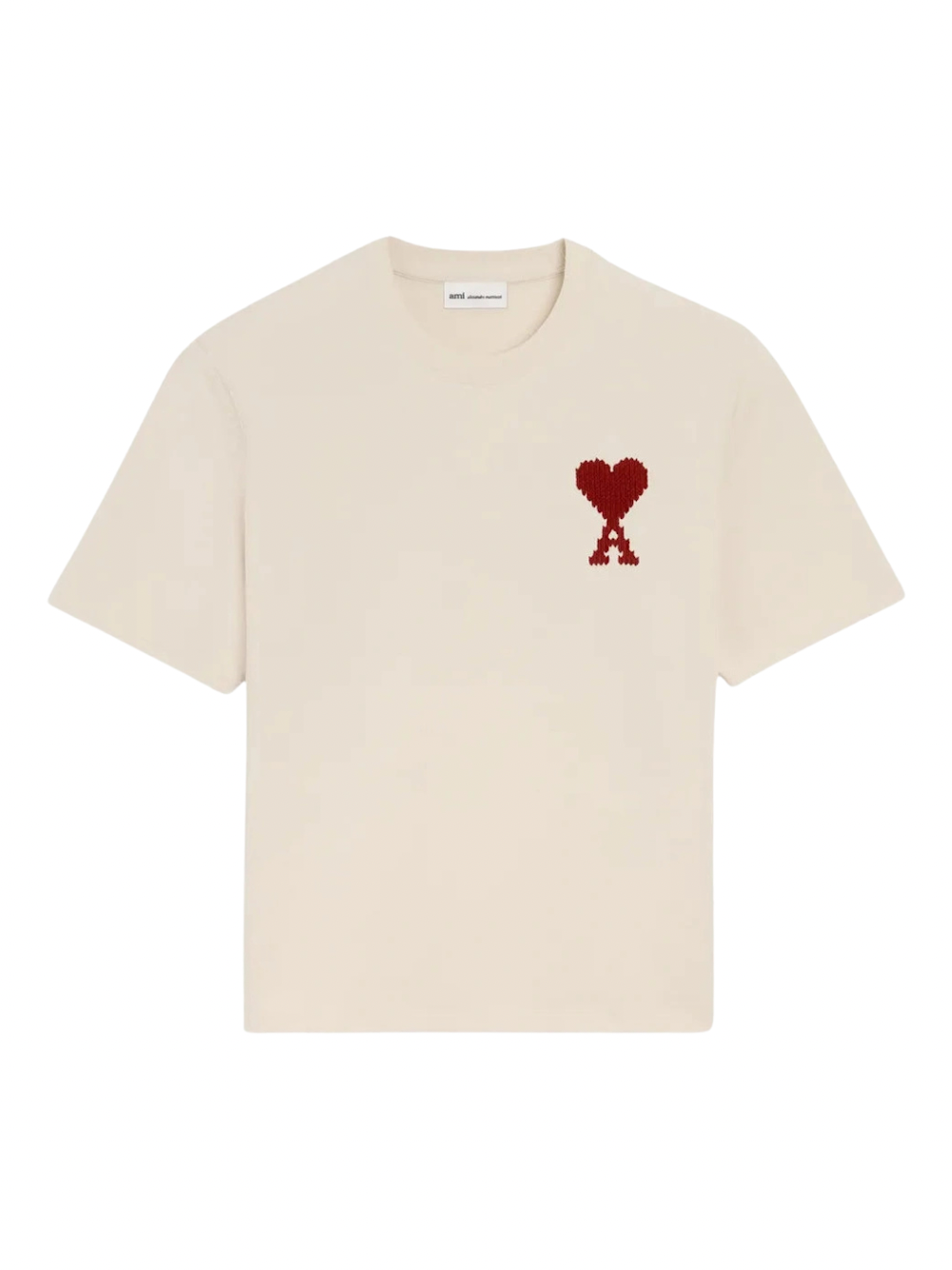 Ami Paris Heart Zigzag T Shirt Beige/Red