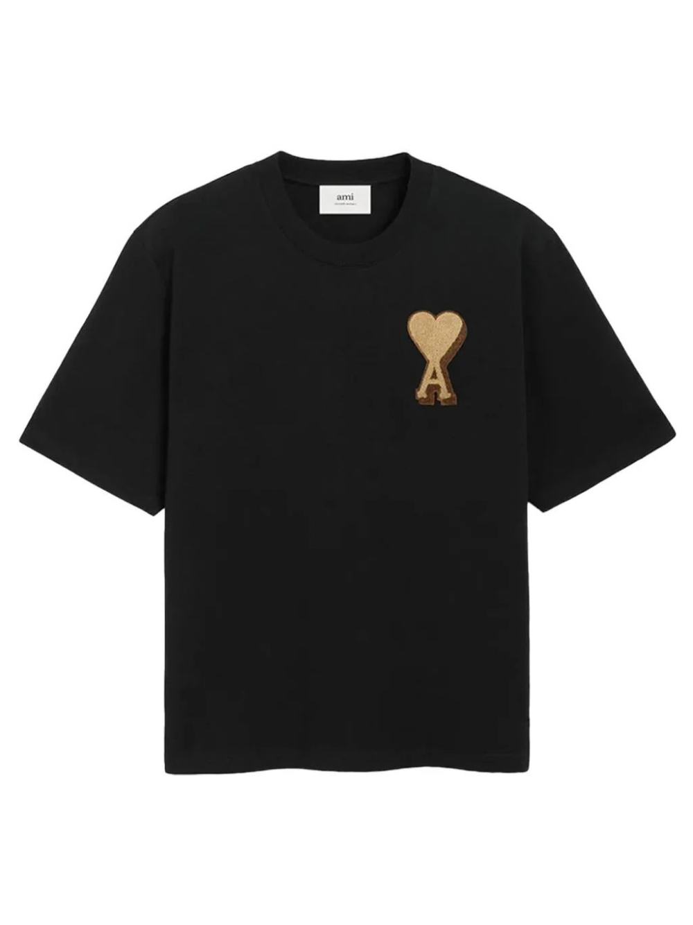 Ami Paris Heart Patch T Shirt Black /Brown