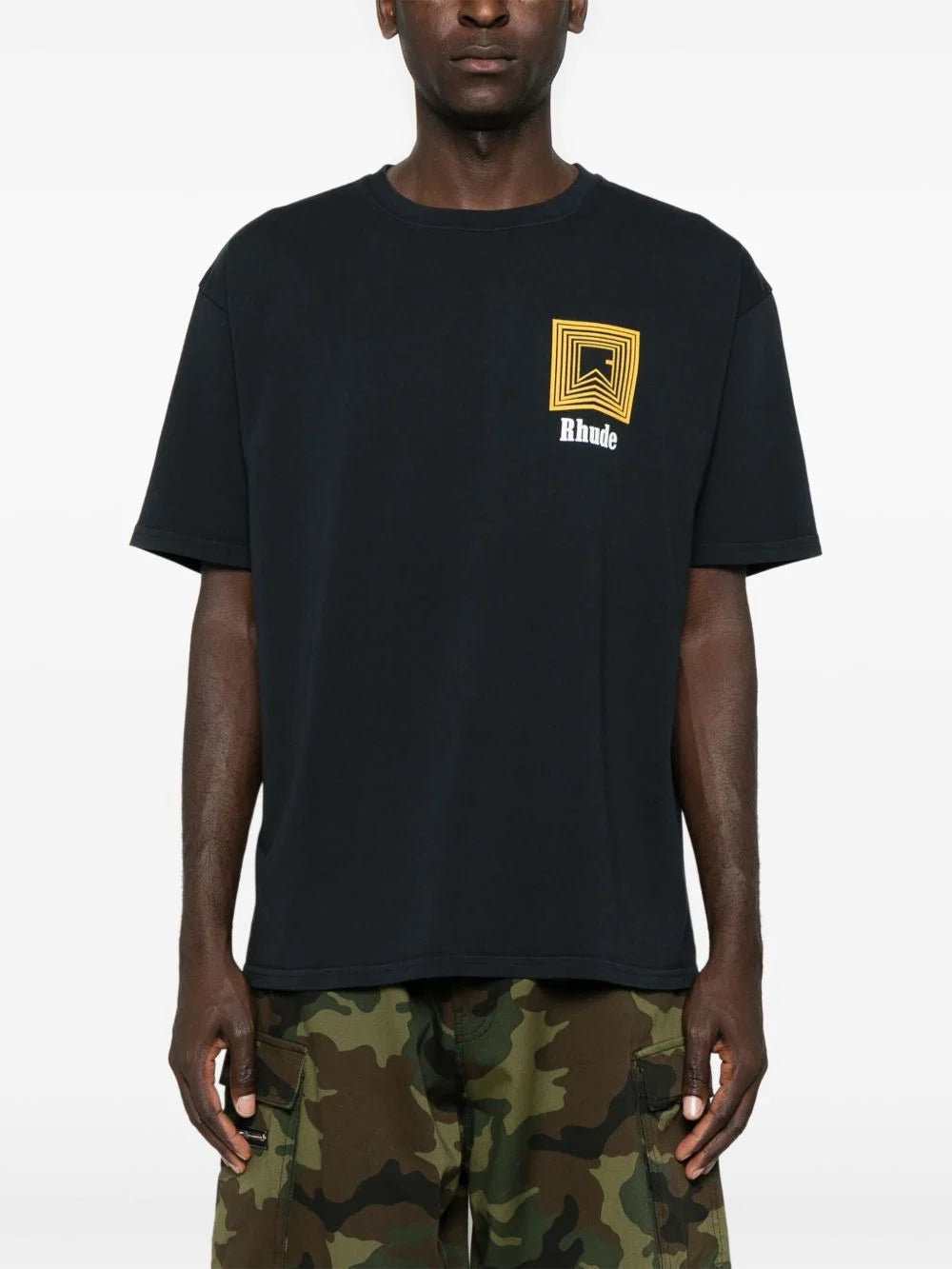 Rhude Chevron Repeat Logo T Shirt Black/Yellow