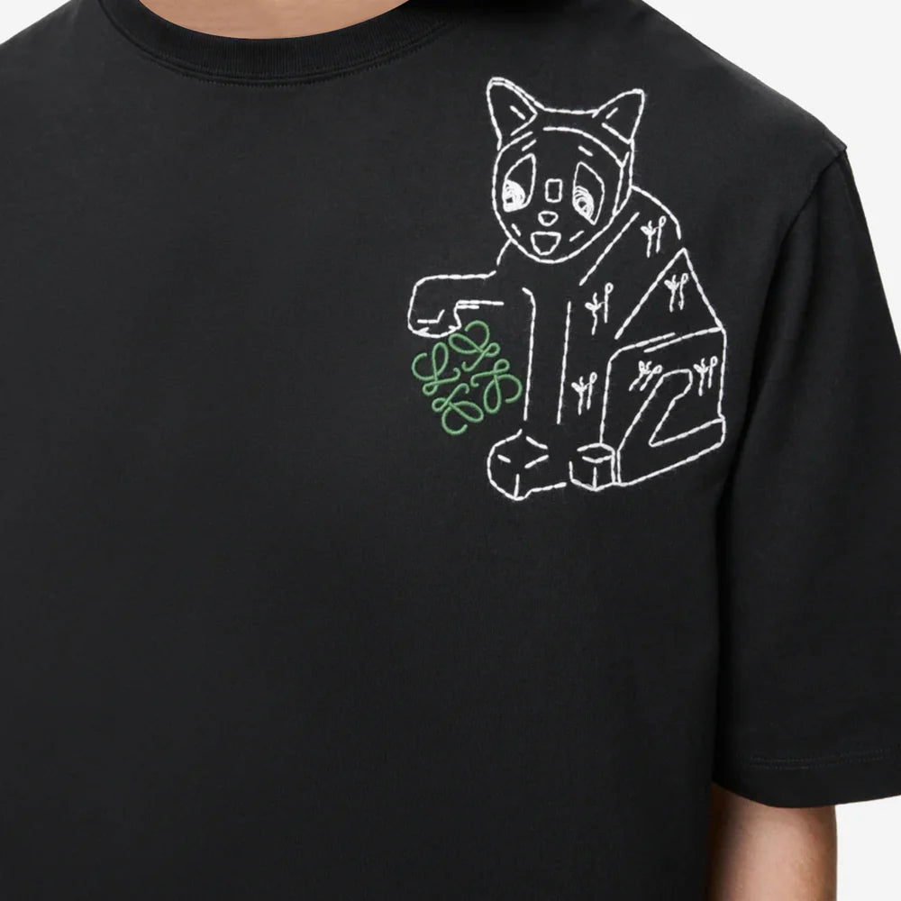 Loewe Anagram Lucky Cat Embroidery T-Shirt Black
