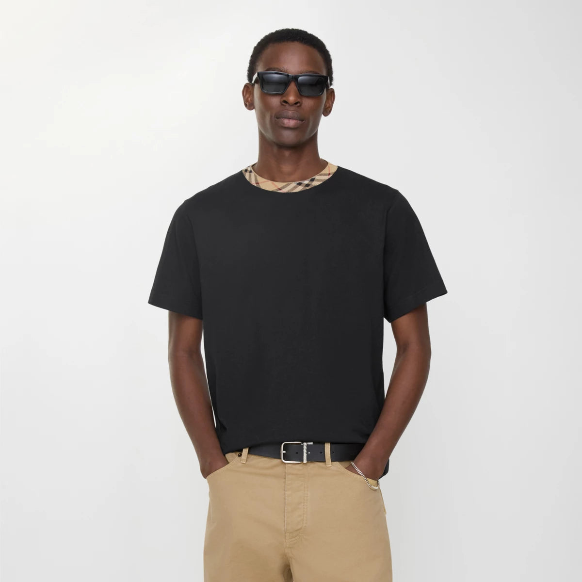 Burberry Check Trim Relaxed Fit T Shirt Black
