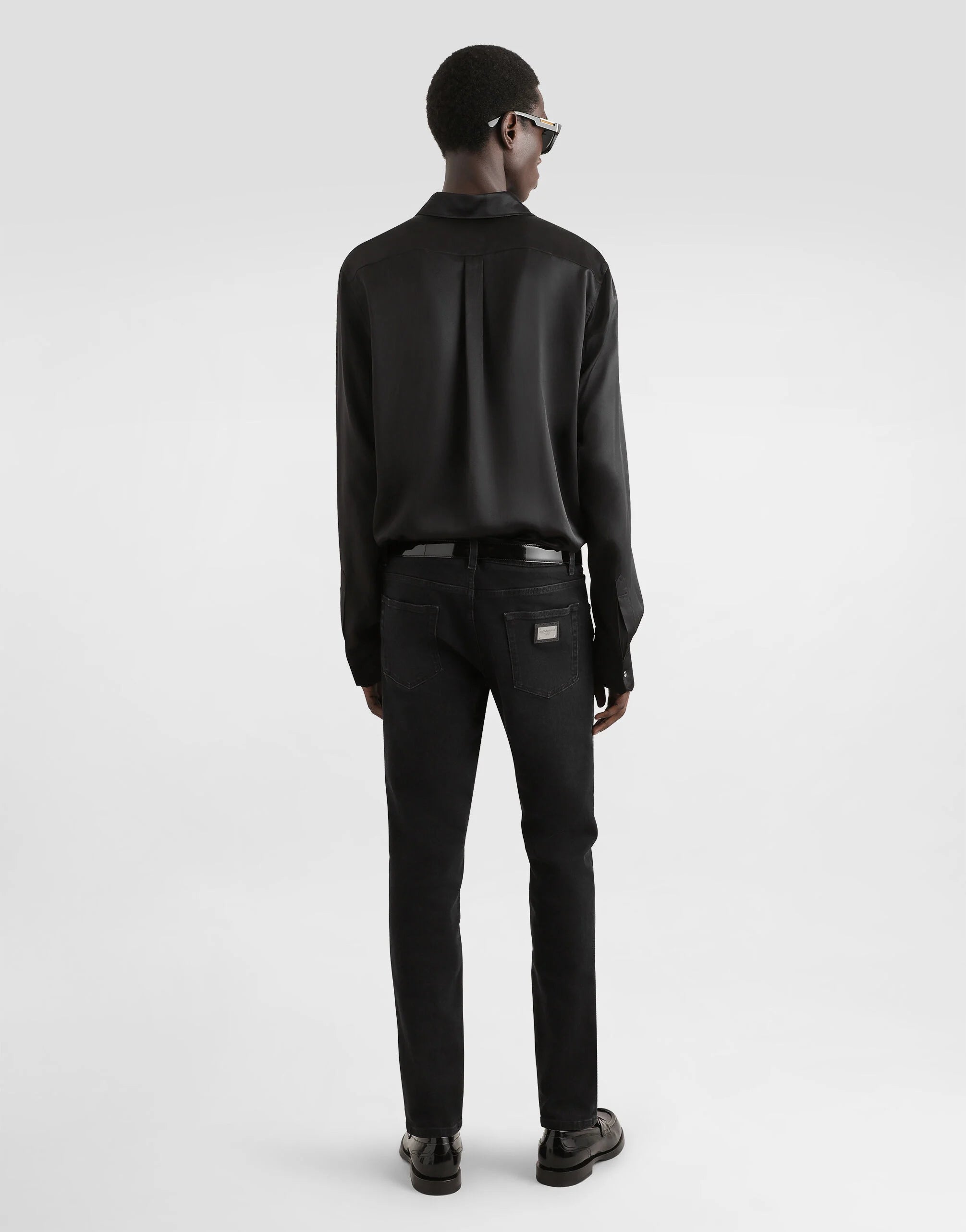 Dolce & Gabbana Logo Plaque Skinny-Fit Cotton Jeans Black