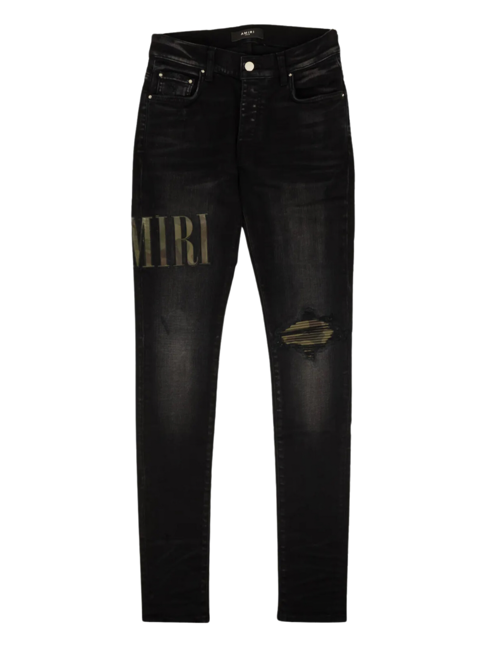 Amiri Core Camouflage Applique Jeans in Aged Black