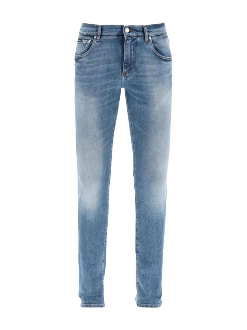 Dolce & Gabbana Logo Plaque Skinny-Fit Cotton Jeans Blue