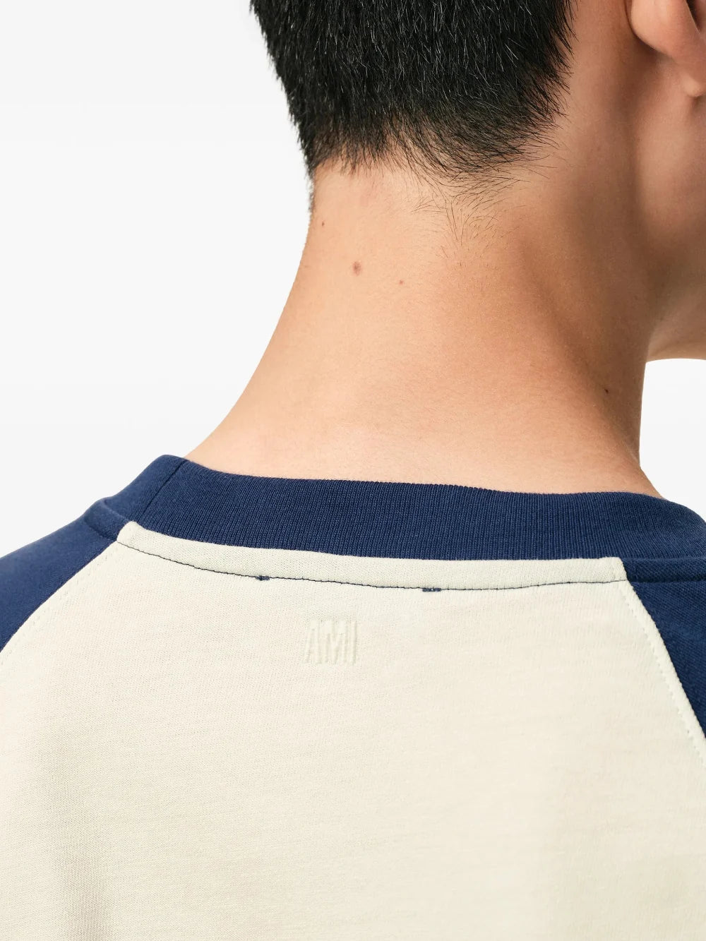 Ami Paris De Coeur Knitted Patch T-Shirt Cream Blue
