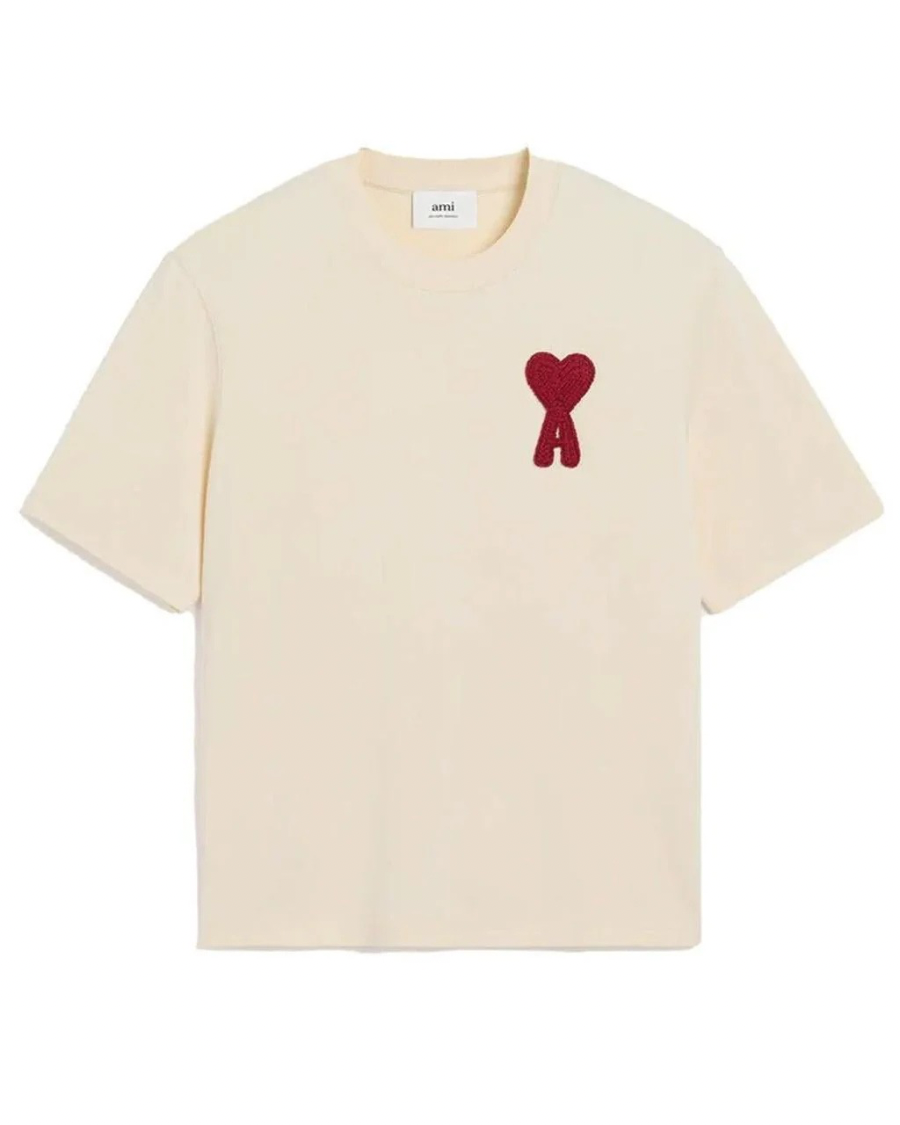 AMI PARIS Ami de Coeur Red Patch T-Shirt Beige