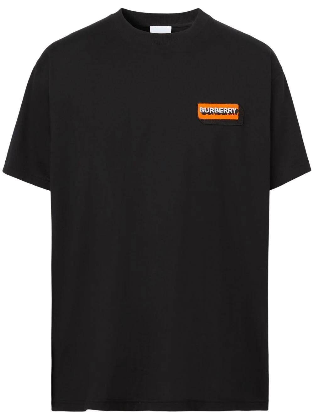 Burberry Logo Applique T Shirt Black/Orange