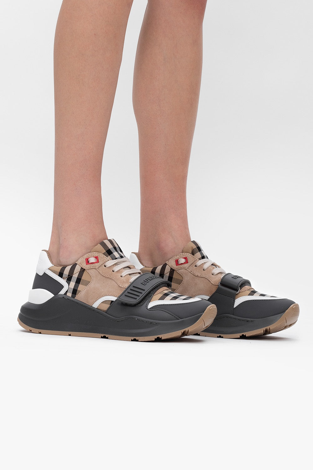 Burberry Ramsey Vintage Check Suede Leather Trainers Grey Archive Beige