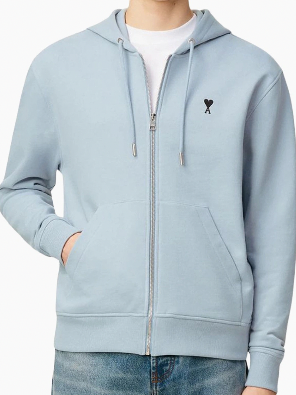 Ami Paris Logo Zip Up Hoodie Sky Blue