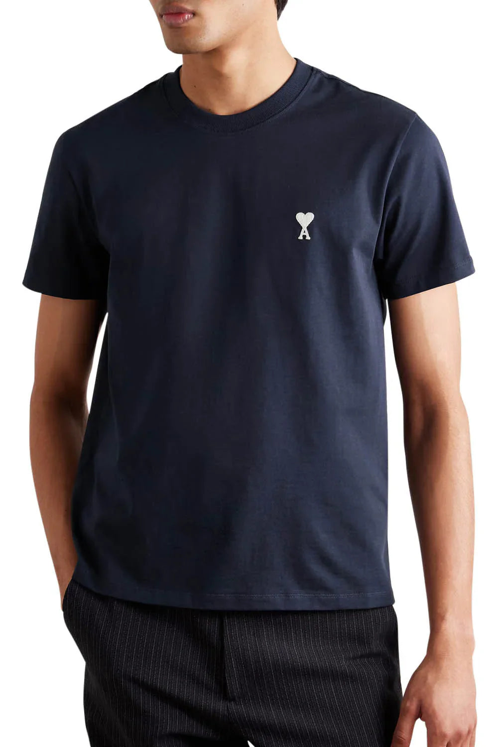 Ami Paris Black Heart Light Cotton T Shirt Navy