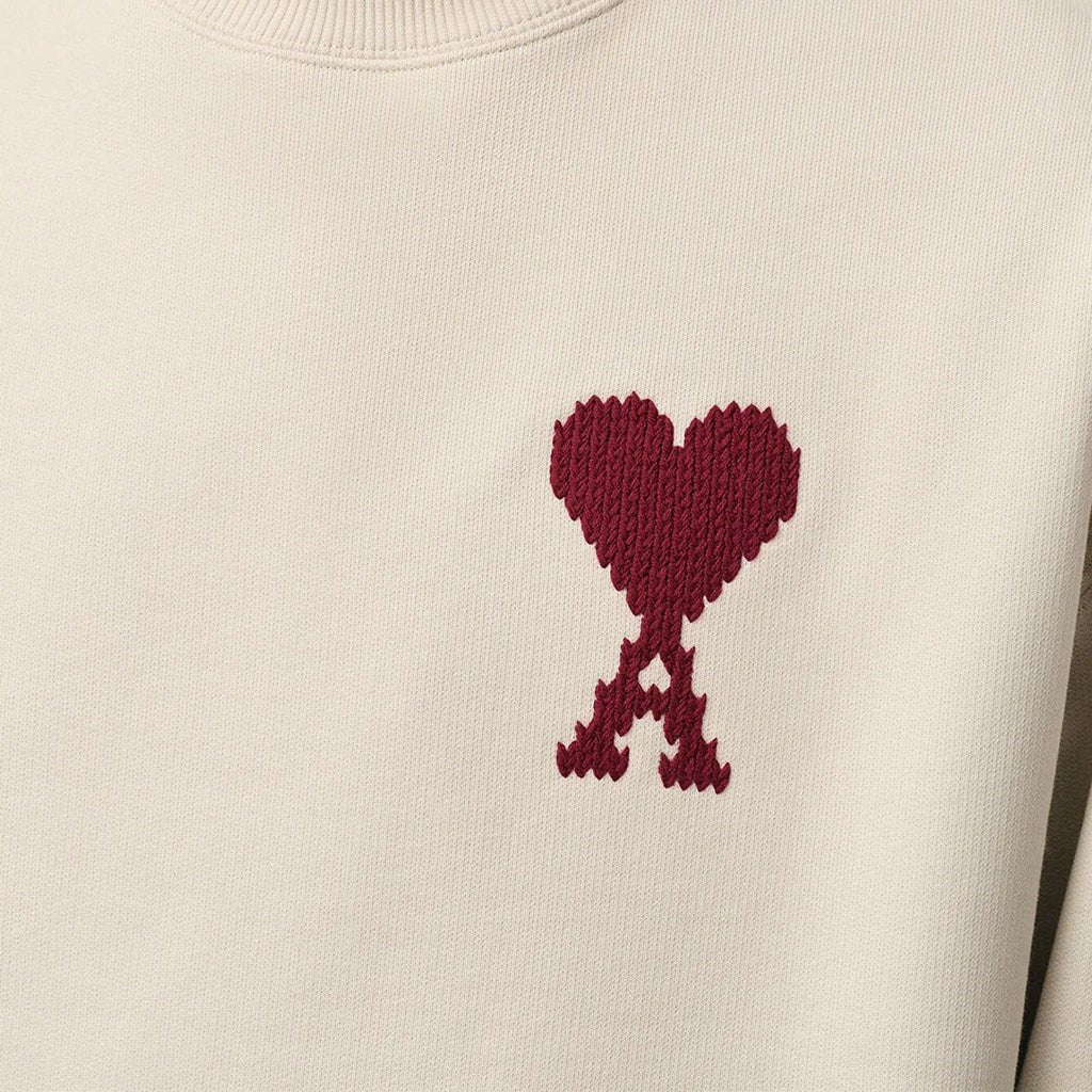 Ami Paris Heart Zigzag SweatShirt Beige/Red